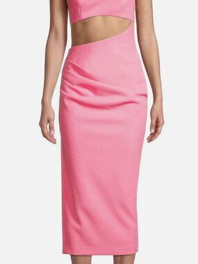 Misha Women's Pink Elisebeth Crepe Sleeveless One-Shoulder Midi-Dress Size 10